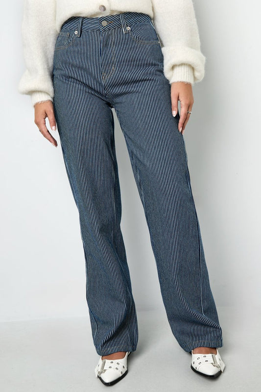 Woven Cotton Women's Straight Leg Pants Casual Stripes - Velaris Femme