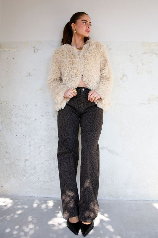 Woven Cotton Women's Straight Leg Pants Leopard Print - Velaris Femme