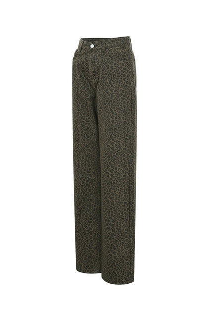 Woven Cotton Women's Straight Leg Pants Leopard Print - Velaris Femme