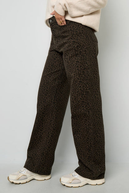 Woven Cotton Women's Straight Leg Pants Leopard Print - Velaris Femme