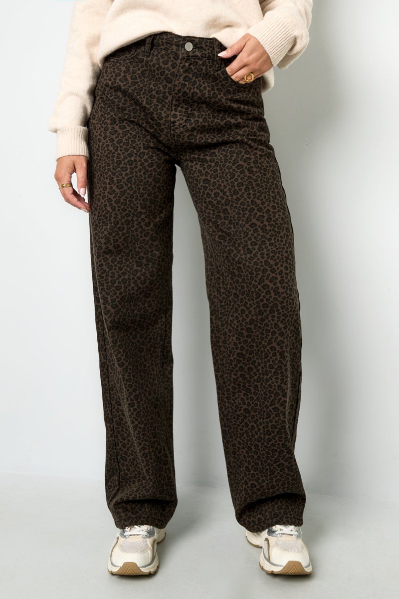 Woven Cotton Women's Straight Leg Pants Leopard Print - Velaris Femme
