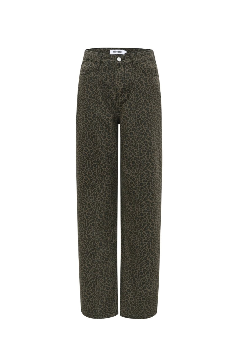 Woven Cotton Women's Straight Leg Pants Leopard Print - Velaris Femme