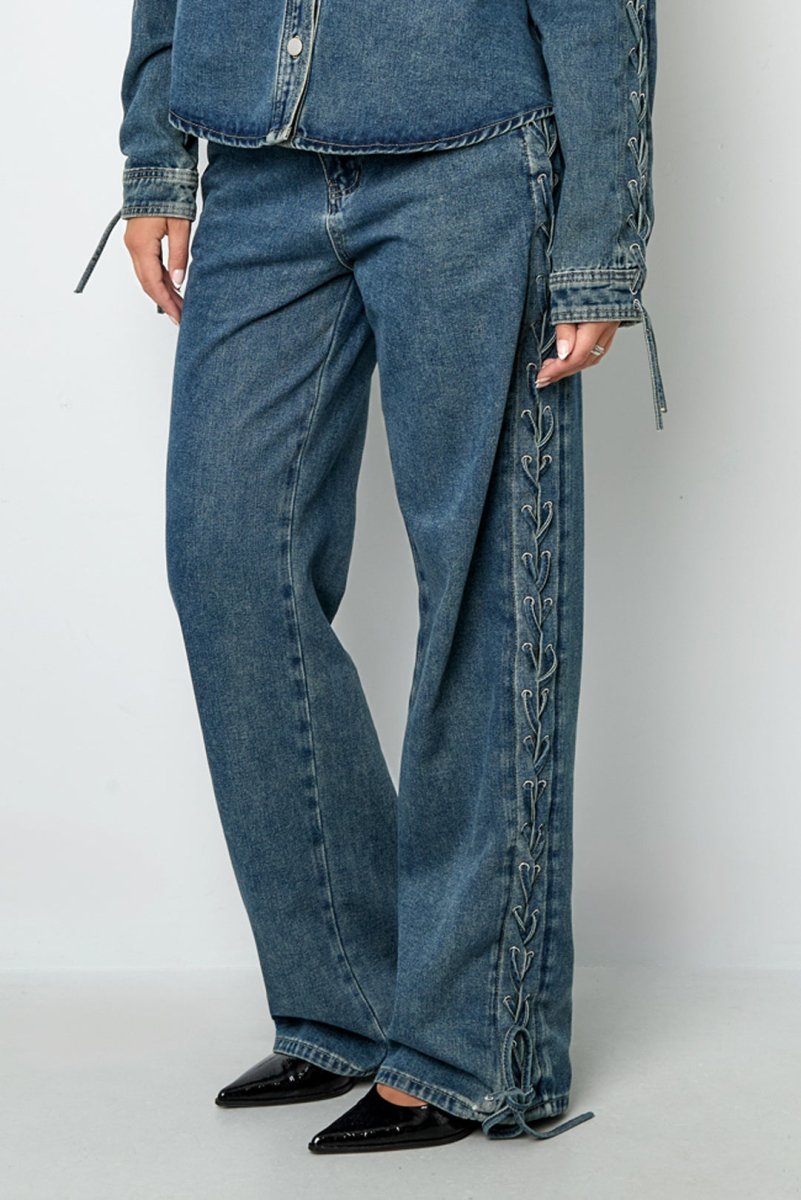 Woven Cotton Women's Straight Leg Pants Tie - up Casual - Velaris Femme