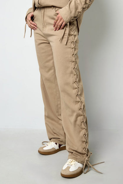 Woven Cotton Women's Straight Leg Pants Tie - up Casual - Velaris Femme