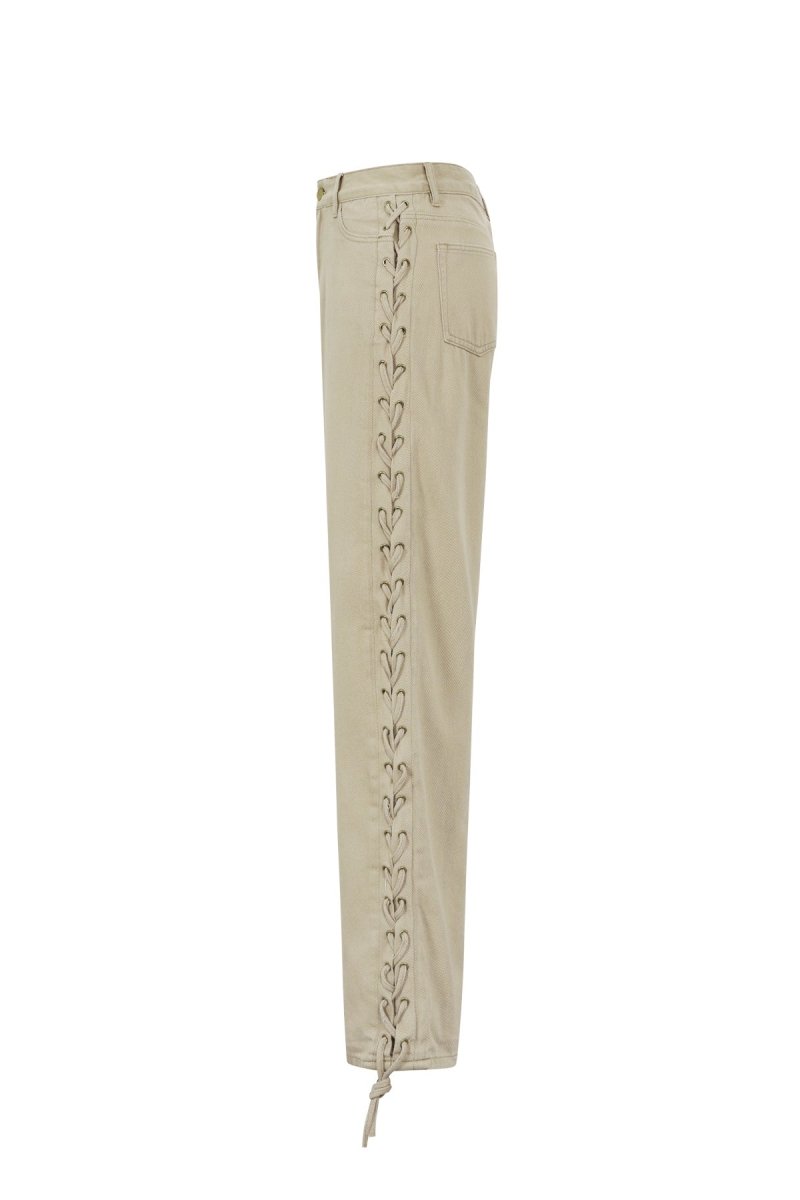 Woven Cotton Women's Straight Leg Pants Tie - up Casual - Velaris Femme