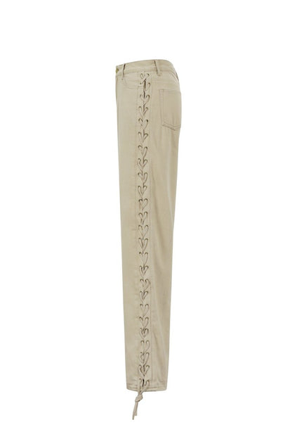Woven Cotton Women's Straight Leg Pants Tie - up Casual - Velaris Femme