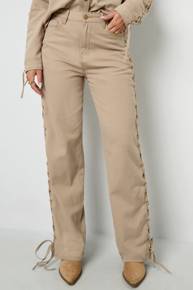 Woven Cotton Women's Straight Leg Pants Tie - up Casual - Velaris Femme