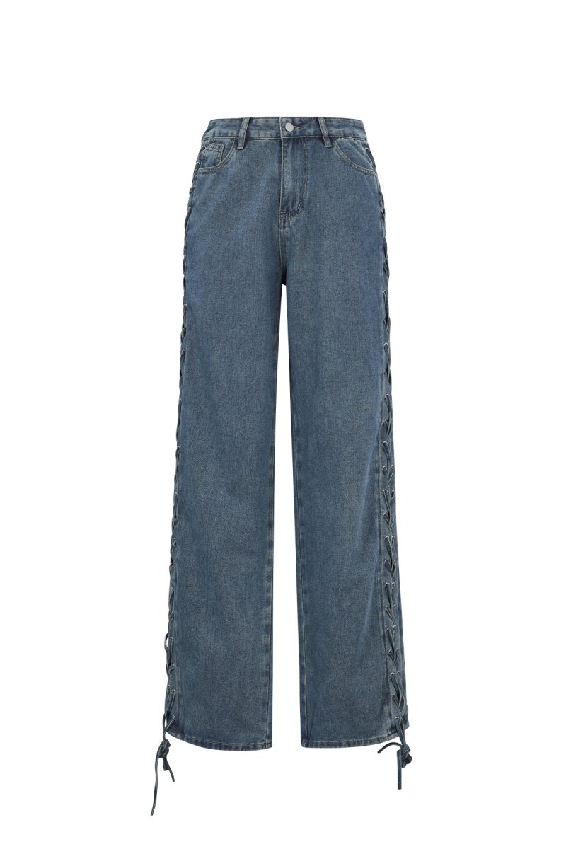 Woven Cotton Women's Straight Leg Pants Tie - up Casual - Velaris Femme