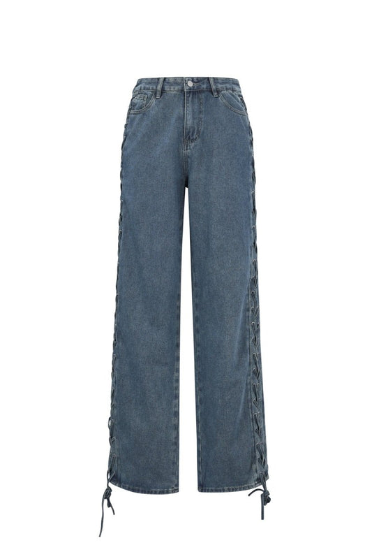 Woven Cotton Women's Straight Leg Pants Tie - up Casual - Velaris Femme