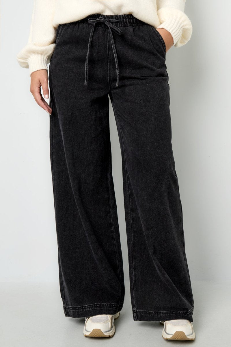 Woven Cotton Women's Wide Leg Denim Pants Sporty Solid Color - Velaris Femme