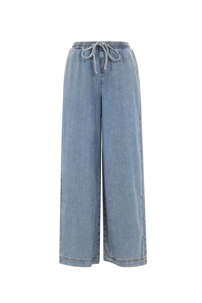 Woven Cotton Women's Wide Leg Denim Pants Sporty Solid Color - Velaris Femme