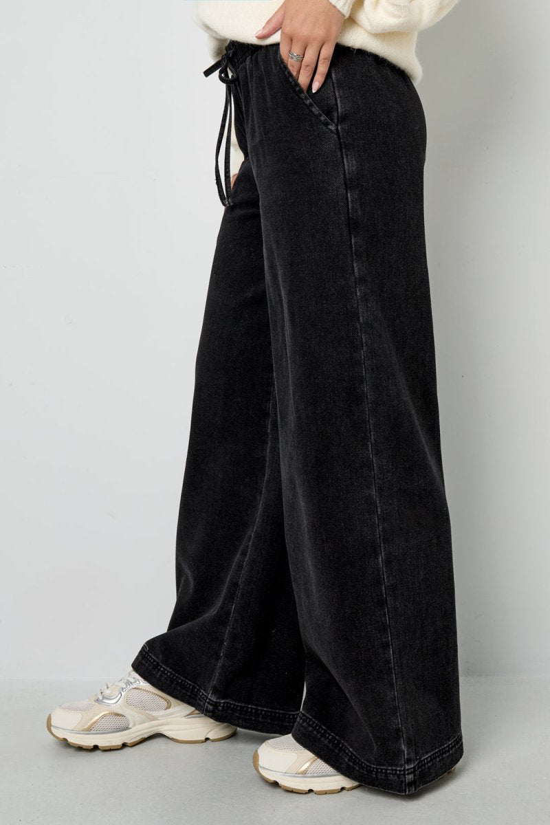 Woven Cotton Women's Wide Leg Denim Pants Sporty Solid Color - Velaris Femme