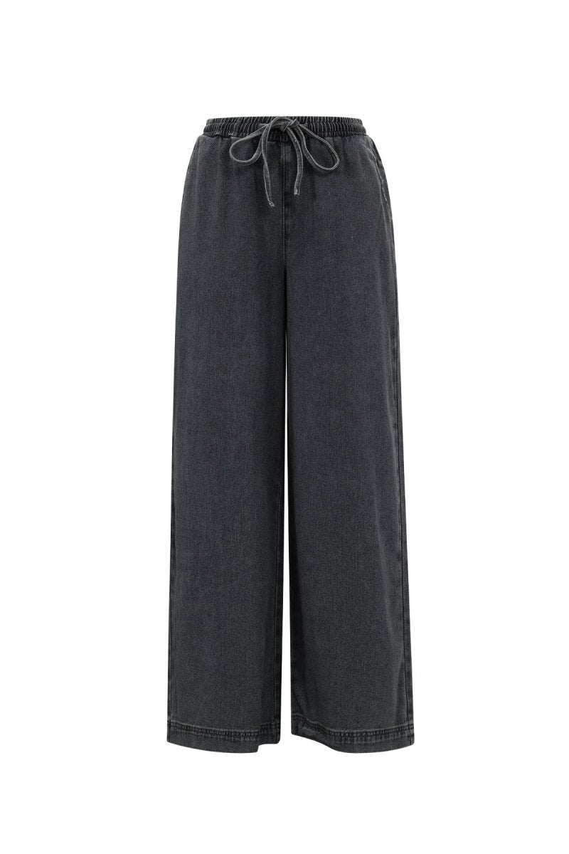 Woven Cotton Women's Wide Leg Denim Pants Sporty Solid Color - Velaris Femme