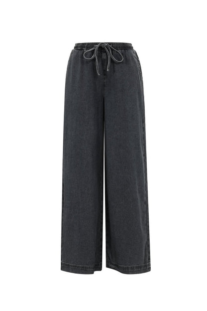 Woven Cotton Women's Wide Leg Denim Pants Sporty Solid Color - Velaris Femme