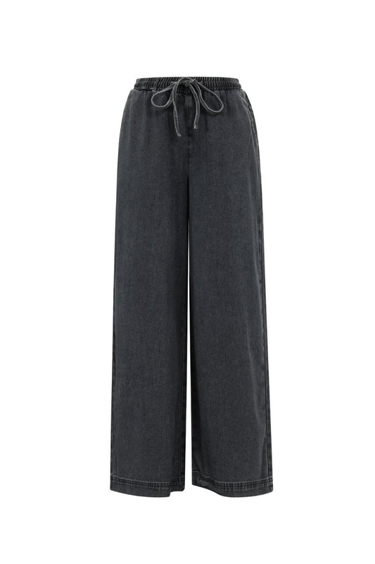 Woven Cotton Women's Wide Leg Denim Pants Sporty Solid Color - Velaris Femme