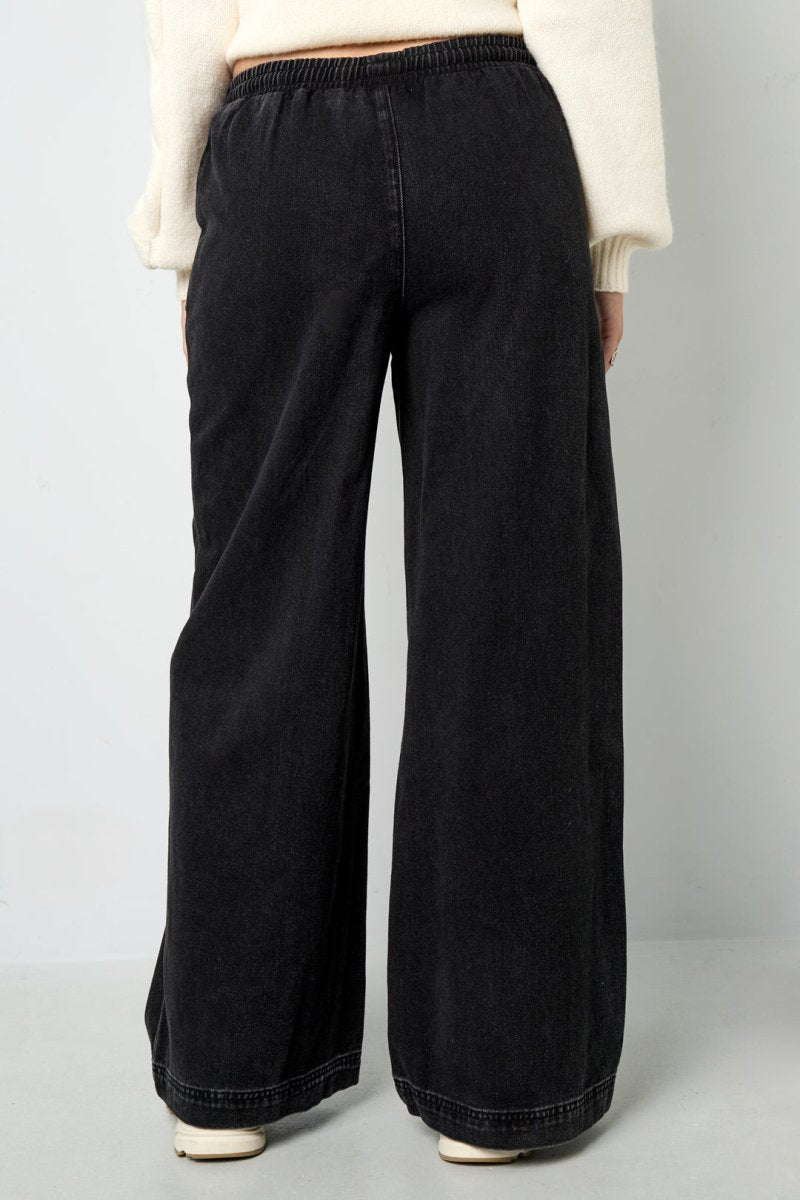 Woven Cotton Women's Wide Leg Denim Pants Sporty Solid Color - Velaris Femme
