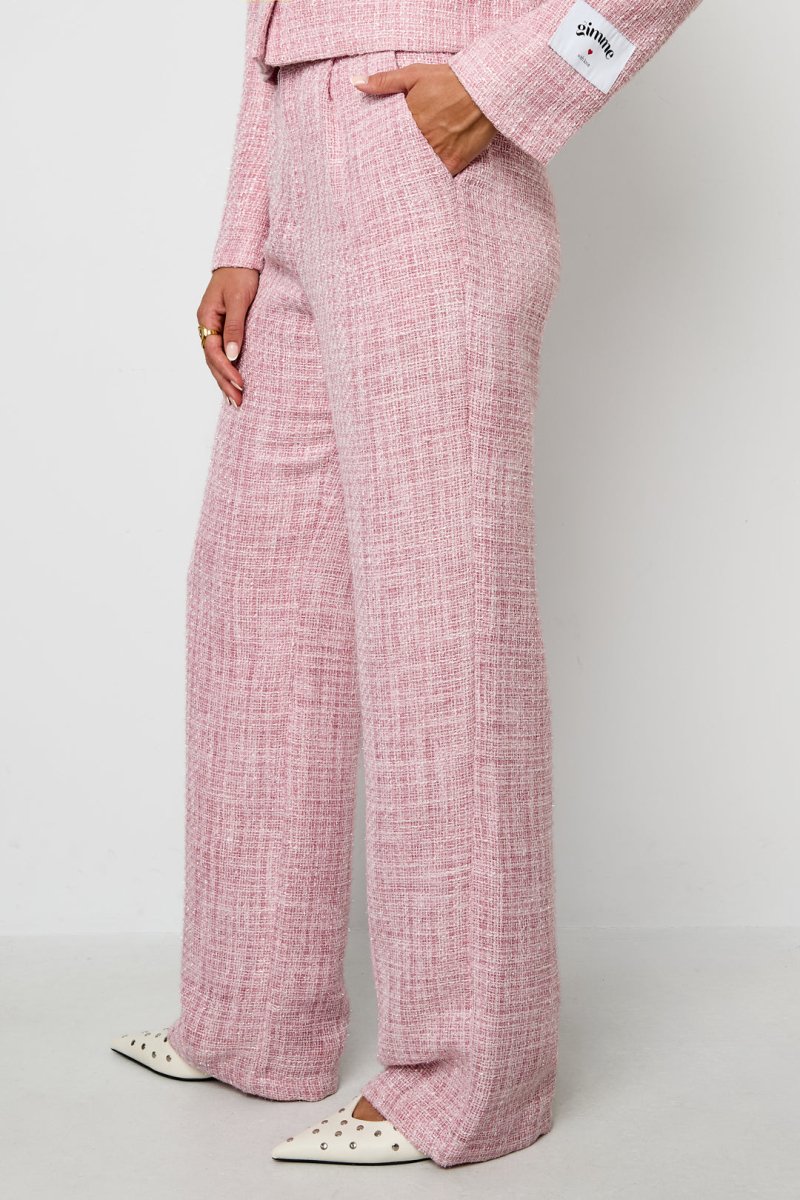 Woven Polyester Fiber Woman's Straight Pants Elegant Checkered - Velaris Femme