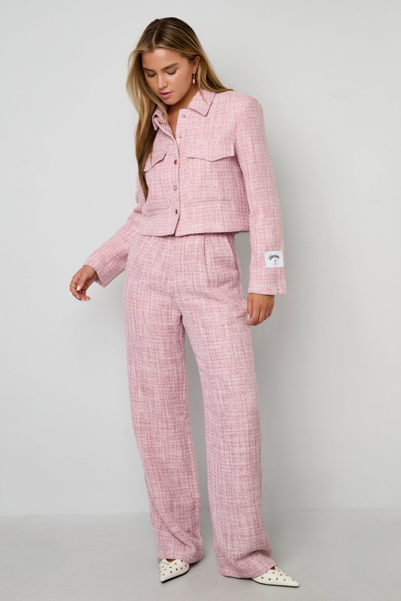 Woven Polyester Fiber Woman's Straight Pants Elegant Checkered - Velaris Femme