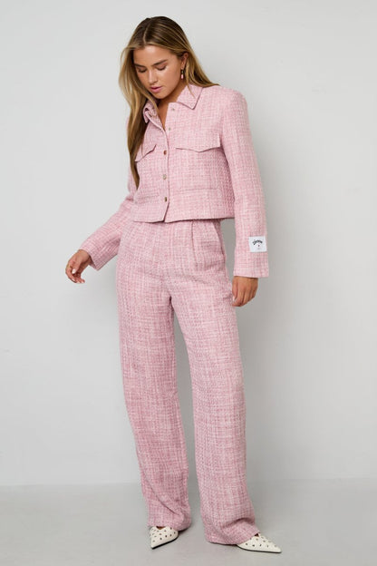 Woven Polyester Fiber Woman's Straight Pants Elegant Checkered - Velaris Femme