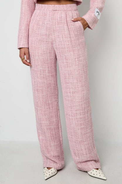 Woven Polyester Fiber Woman's Straight Pants Elegant Checkered - Velaris Femme