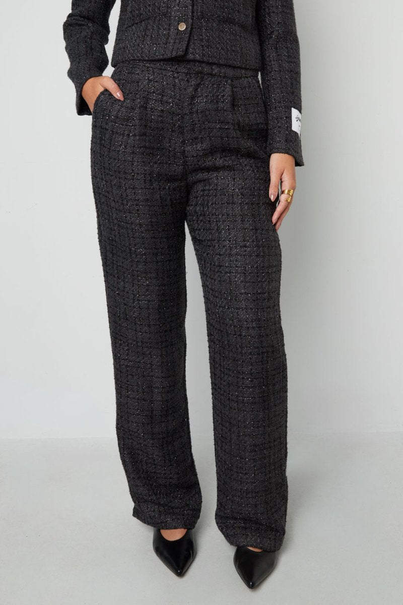 Woven Polyester Fiber Woman's Straight Pants Elegant Checkered - Velaris Femme