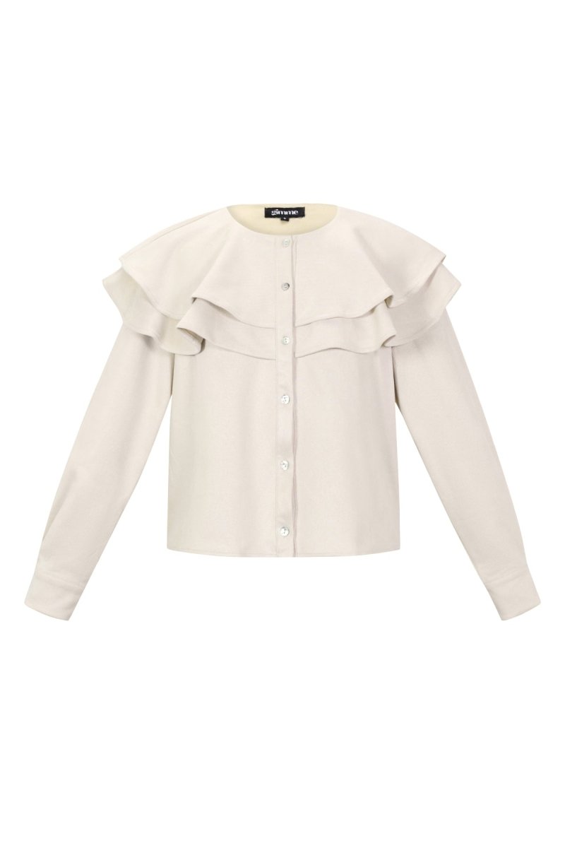 Woven Polyester Fiber Women's Blouse Elegant Ruffle Trim - Velaris Femme
