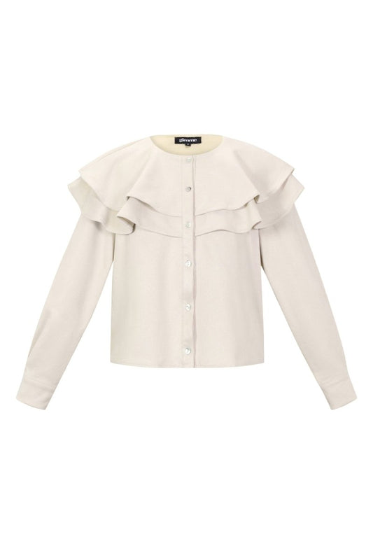 Woven Polyester Fiber Women's Blouse Elegant Ruffle Trim - Velaris Femme