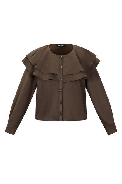 Woven Polyester Fiber Women's Blouse Elegant Ruffle Trim - Velaris Femme