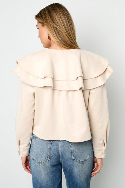 Woven Polyester Fiber Women's Blouse Elegant Ruffle Trim - Velaris Femme