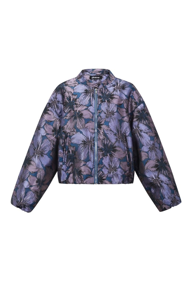 Woven Polyester Fiber Women's Bomber Jacket Casual Floral Print - Velaris Femme