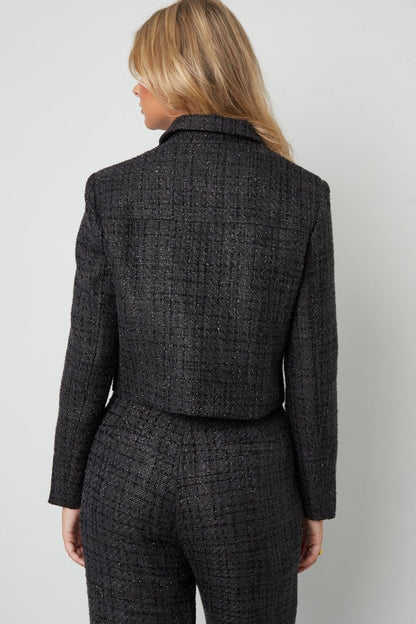 Woven Polyester Fiber Women's Jacket Elegant Checkered Statement - Velaris Femme