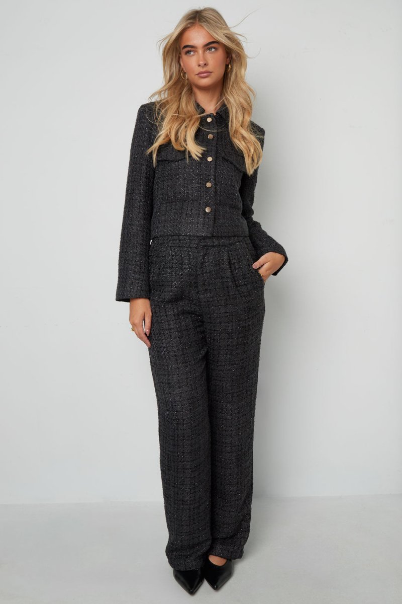 Woven Polyester Fiber Women's Jacket Elegant Checkered Statement - Velaris Femme
