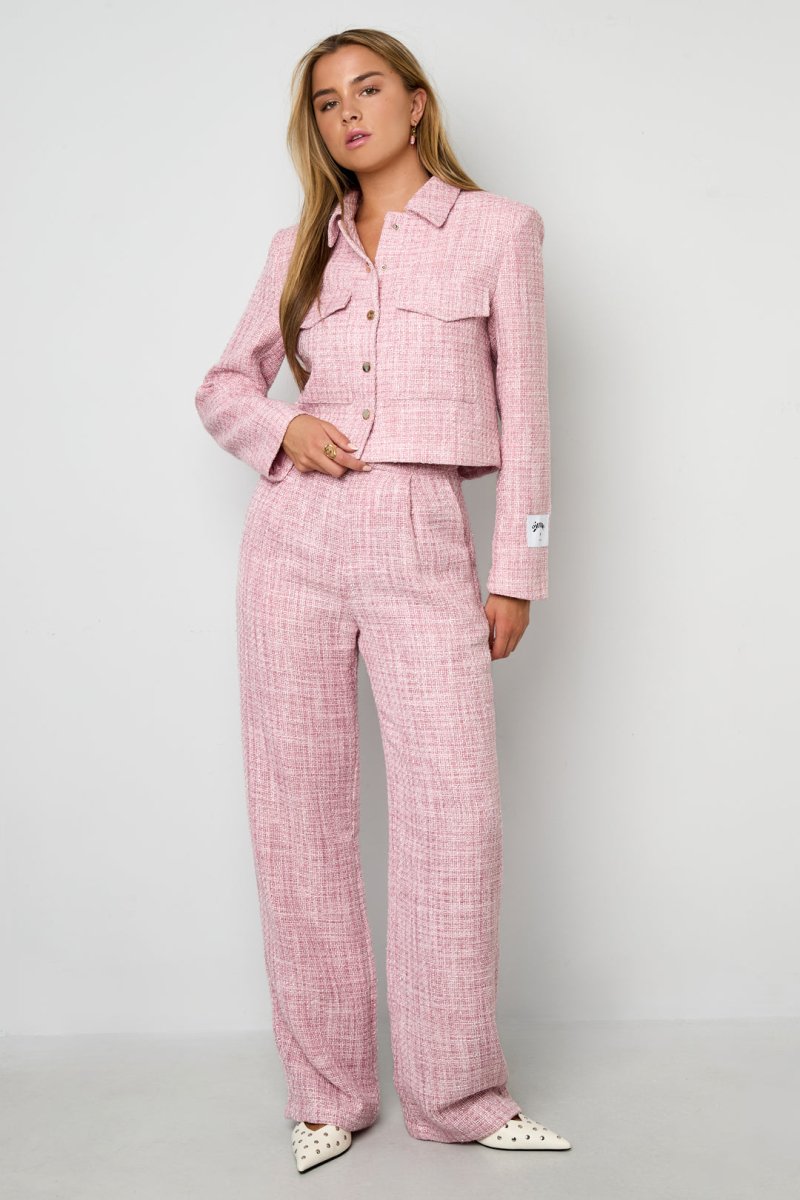 Woven Polyester Fiber Women's Jacket Elegant Checkered Statement - Velaris Femme