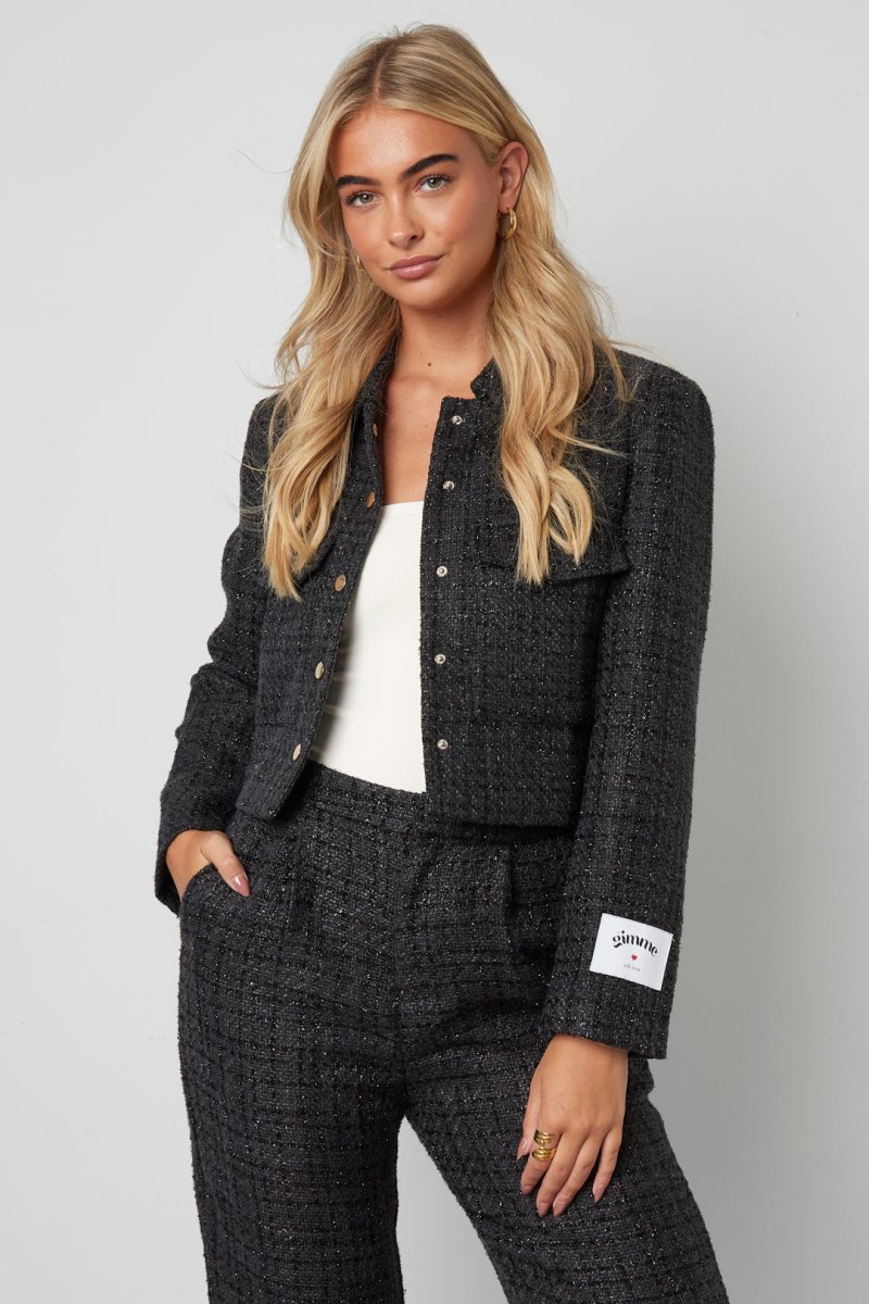 Woven Polyester Fiber Women's Jacket Elegant Checkered Statement - Velaris Femme
