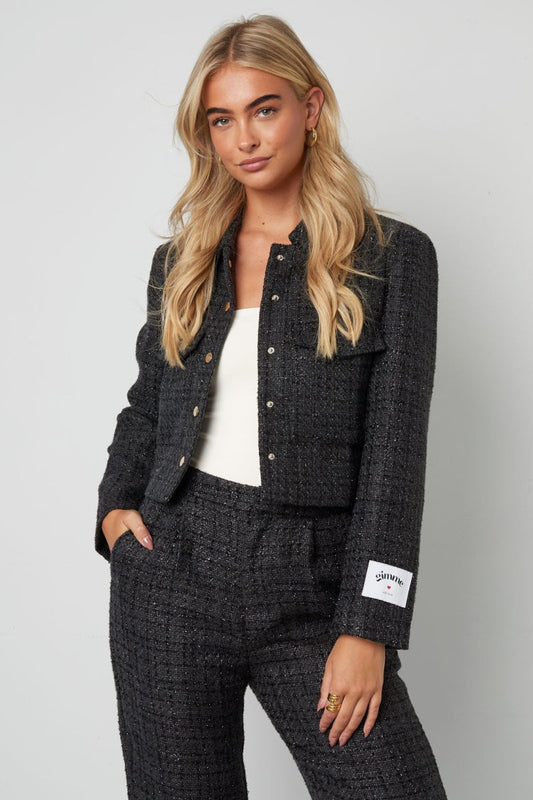 Woven Polyester Fiber Women's Jacket Elegant Checkered Statement - Velaris Femme