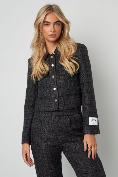 Woven Polyester Fiber Women's Jacket Elegant Checkered Statement - Velaris Femme