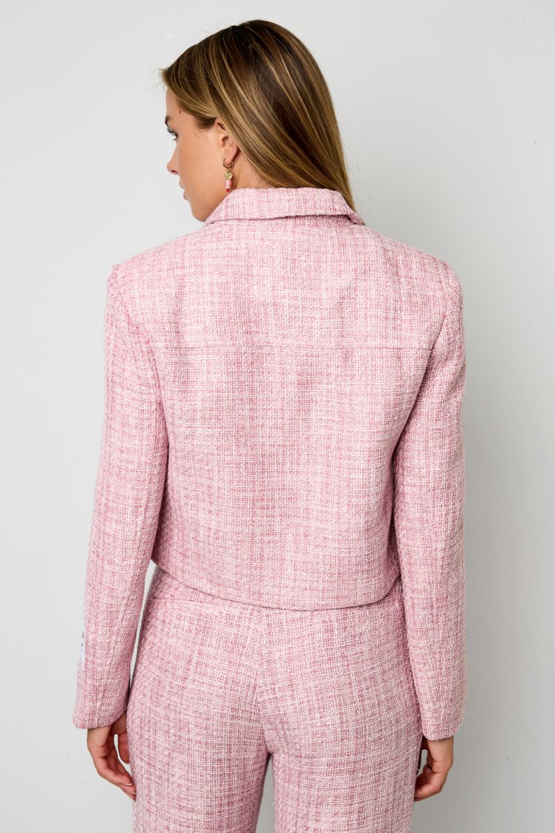Woven Polyester Fiber Women's Jacket Elegant Checkered Statement - Velaris Femme