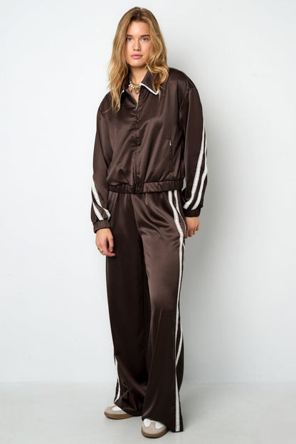 Woven Polyester Fiber Women's Jacket Sporty Color Clash 2 - piece Set - Velaris Femme