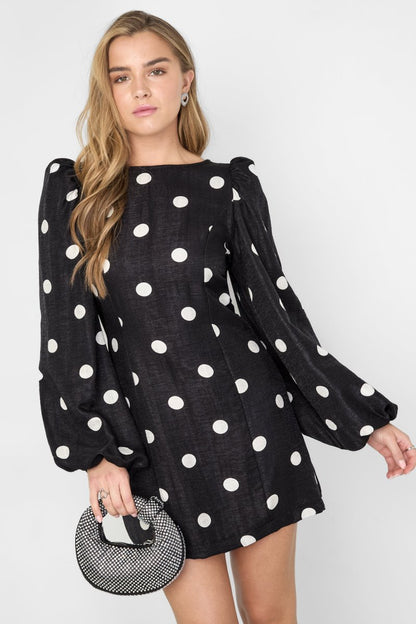 Woven Polyester Fiber Women's Mini Dress Elegant Polka Dots - Velaris Femme