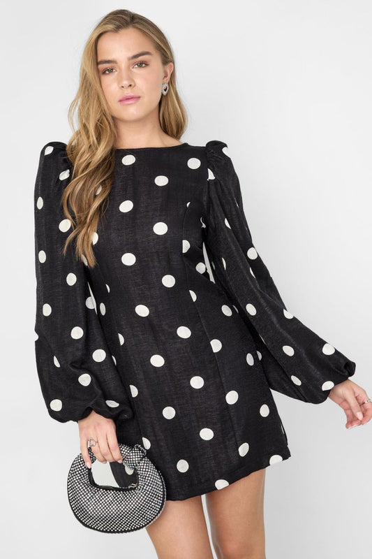 Woven Polyester Fiber Women's Mini Dress Elegant Polka Dots - Velaris Femme