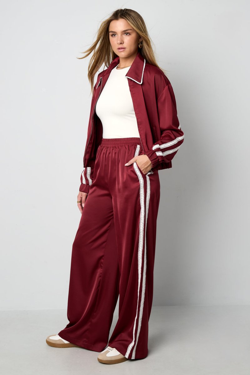 Woven Polyester Fiber Women's Straight Leg Pants Sporty Color Clash - Velaris Femme