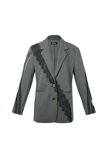 Woven Polyester Fiber Women's Suit Set Elegant Stripes Lace Panel - Velaris Femme
