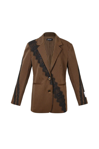 Woven Polyester Fiber Women's Suit Set Elegant Stripes Lace Panel - Velaris Femme