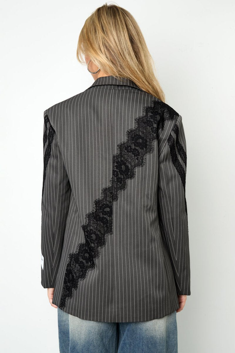 Woven Polyester Fiber Women's Suit Set Elegant Stripes Lace Panel - Velaris Femme